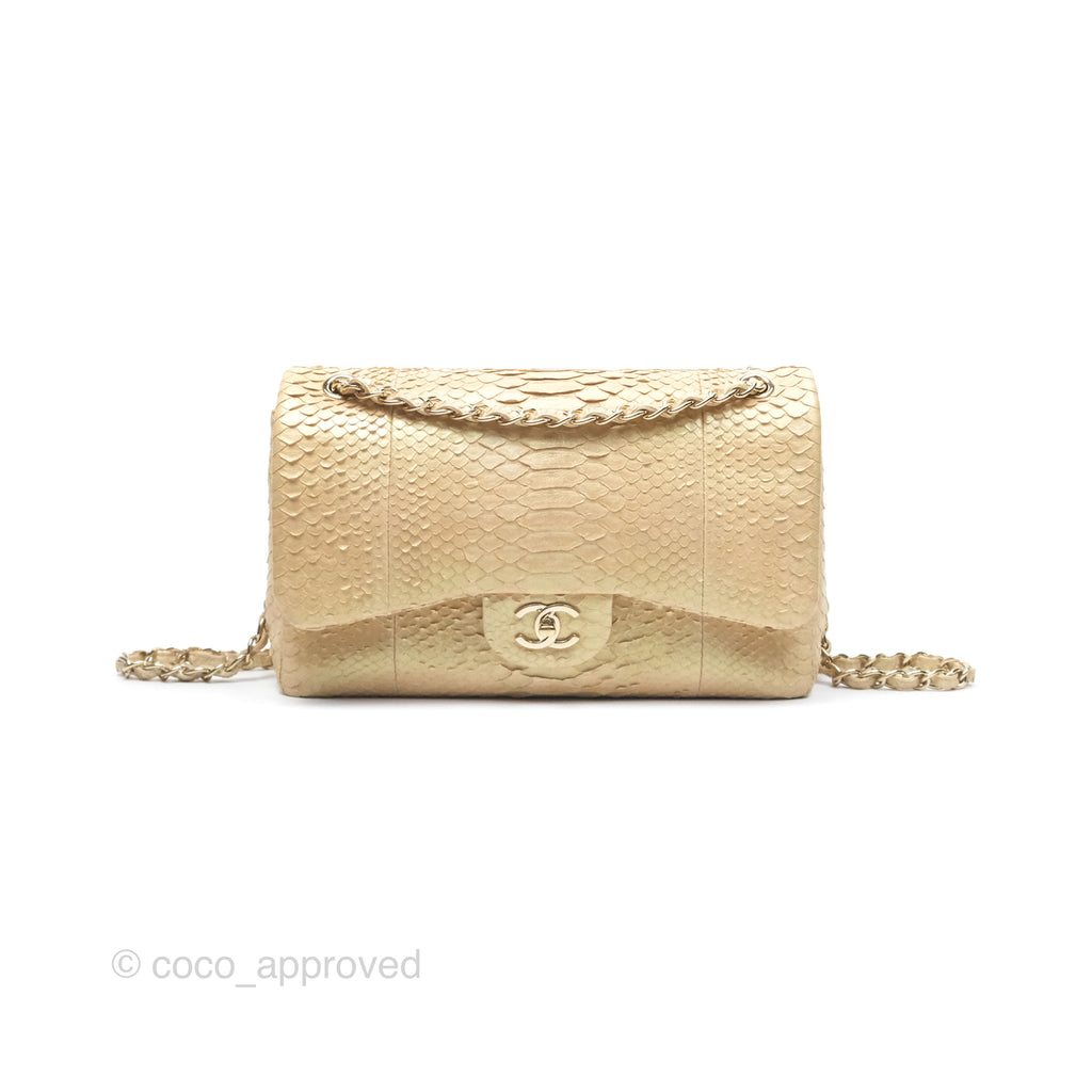 Chanel Jumbo Double Flap Iridescent Gold Python Gold Hardware⁣⁣