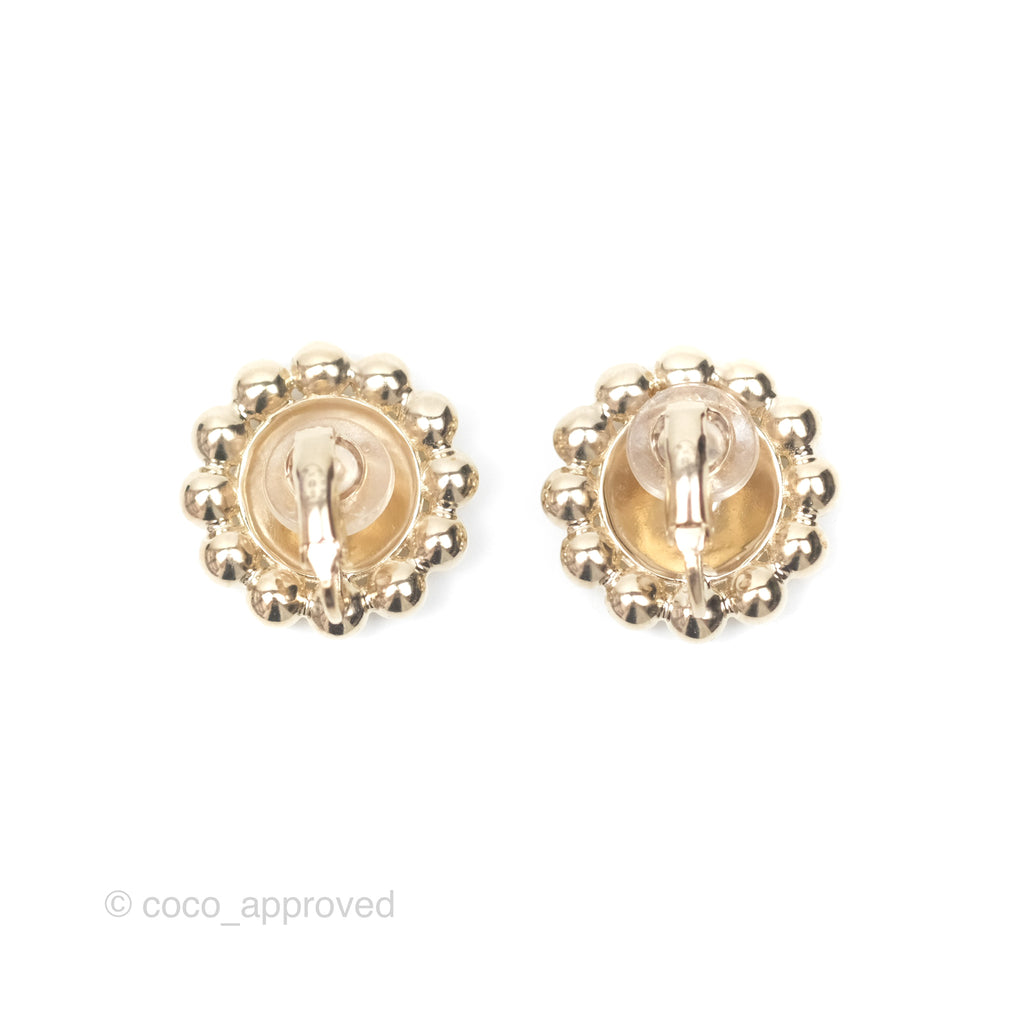 Chanel CC Pearl Round Ear Clips Gold Tone 20S