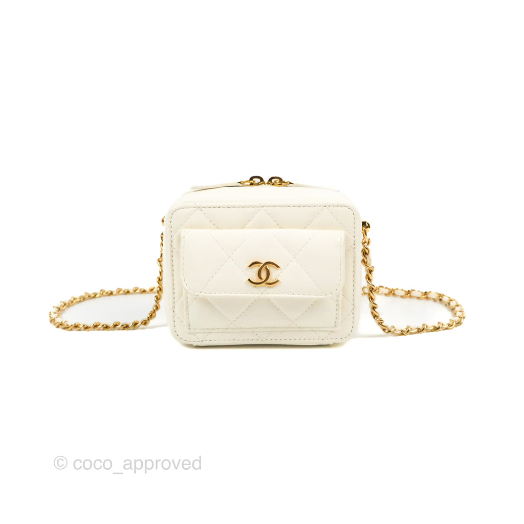 Chanel Mini Vanity Case with Chain White Lambskin Gold Hardware