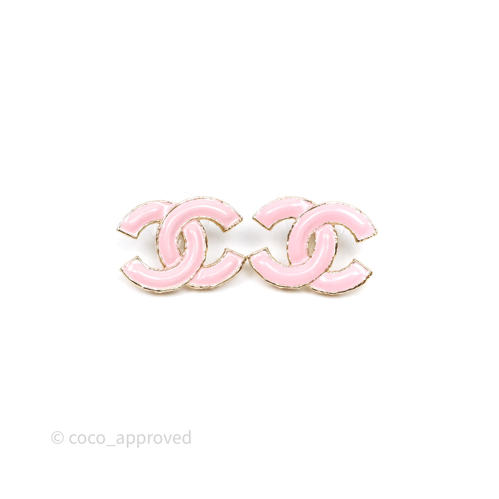 Chanel CC Pink Earrings Gold Tone 23K