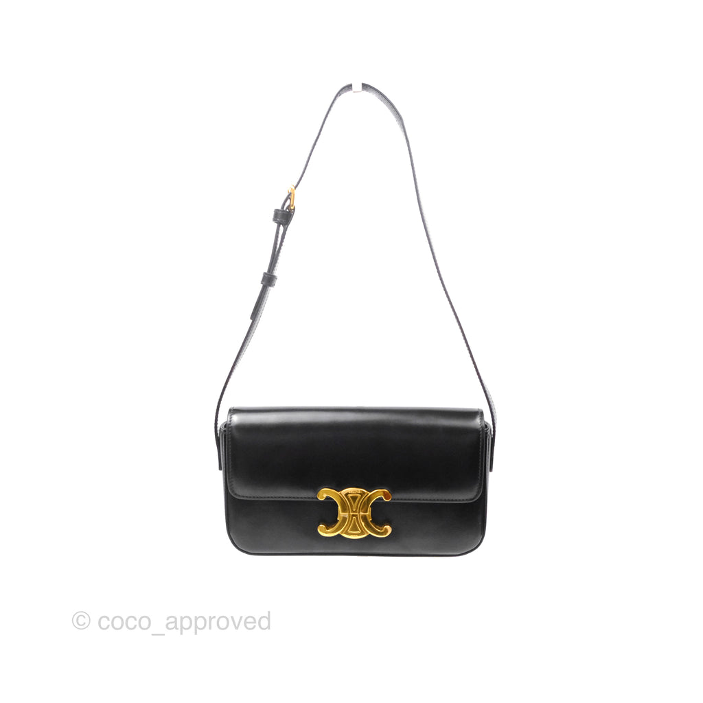 Celine Triomphe Shoulder Bag Black Calfskin