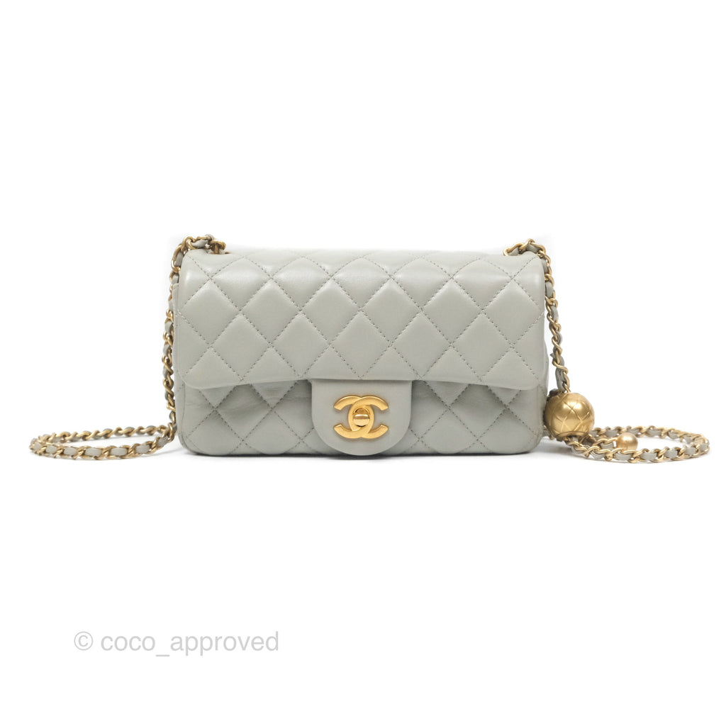 Chanel Mini Rectangular Pearl Crush Grey Lambskin Aged Gold Hardware