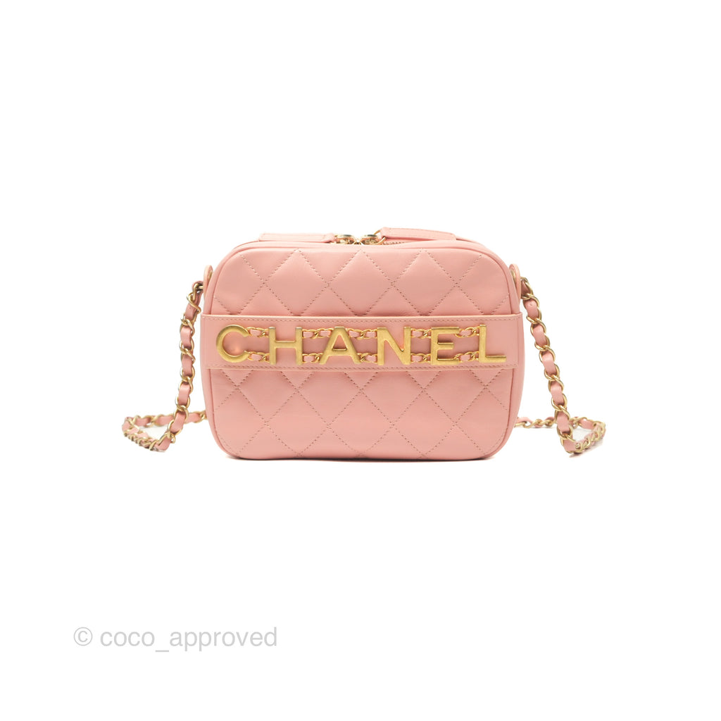 Chanel Logo Enchained Camera Bag Pink Calfskin Aged Gold Hardware