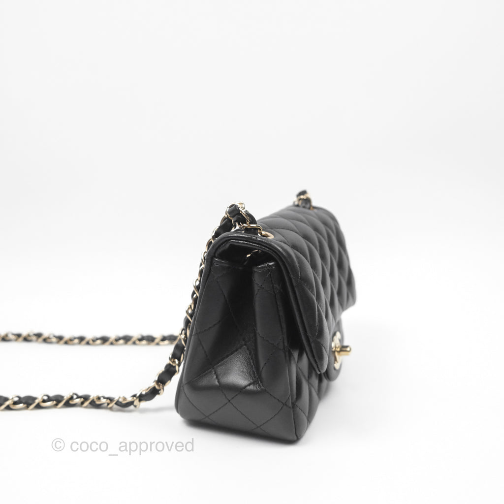 Chanel Quilted Mini Square Flap Black Lambskin Gold Hardware