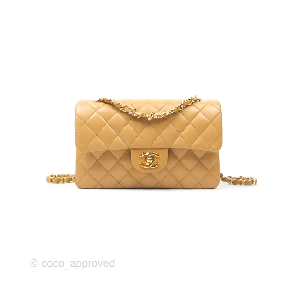 Chanel Vintage Small Classic Flap Beige Lambskin 24K Gold Hardware