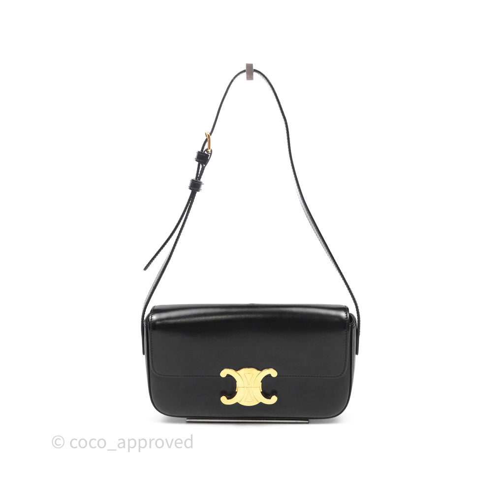 Celine Triomphe Shoulder Bag Black Calfskin