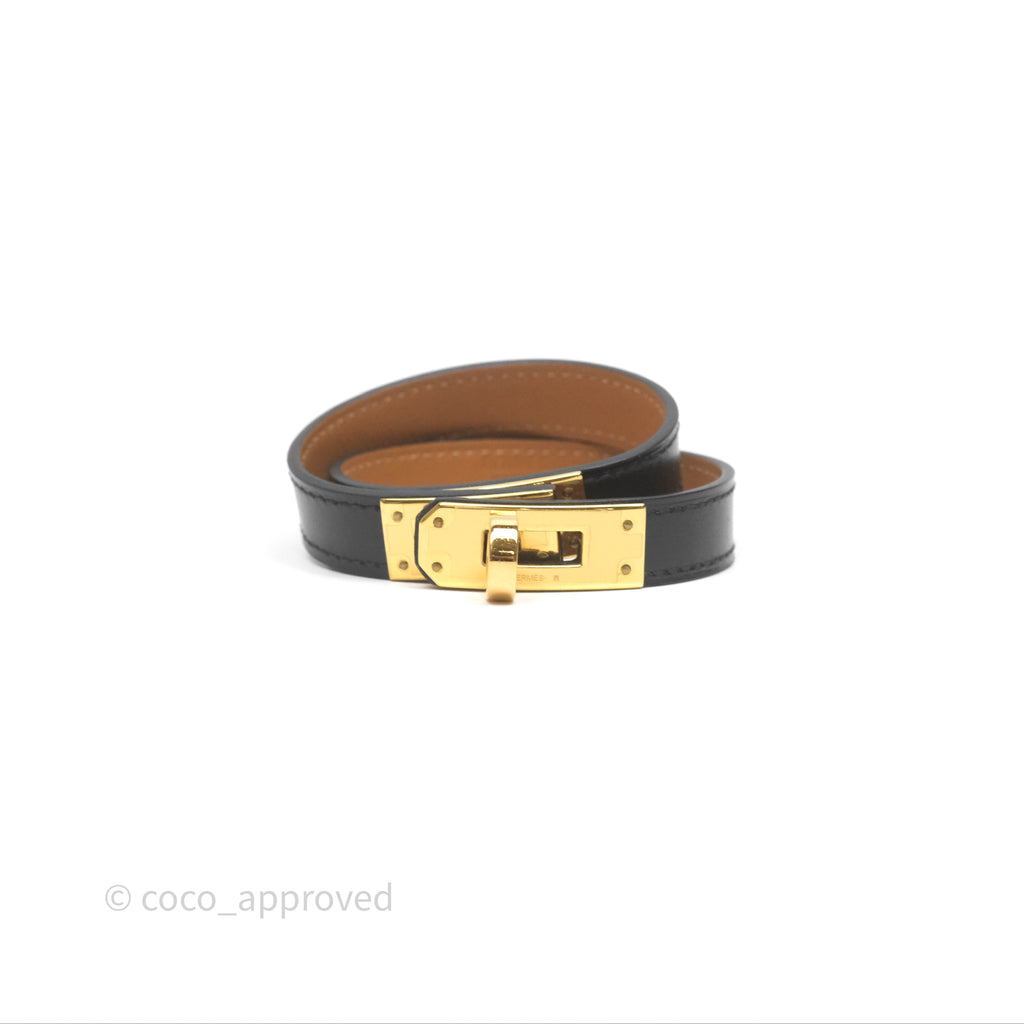 Hermès Kelly Double Tour Box Leather Bracelet Black Gold Hardware