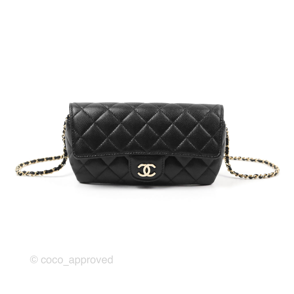 Chanel Quilted Glasses Case With Chain Black Caviar Gold Hardware