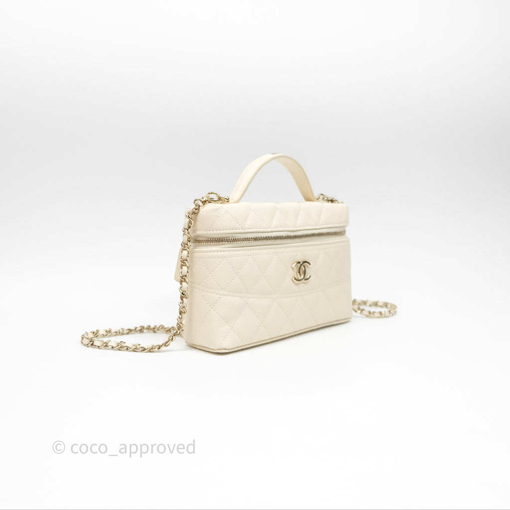 Chanel Top Handle Long Vanity with Chain Beige Caviar Gold Hardware 25C