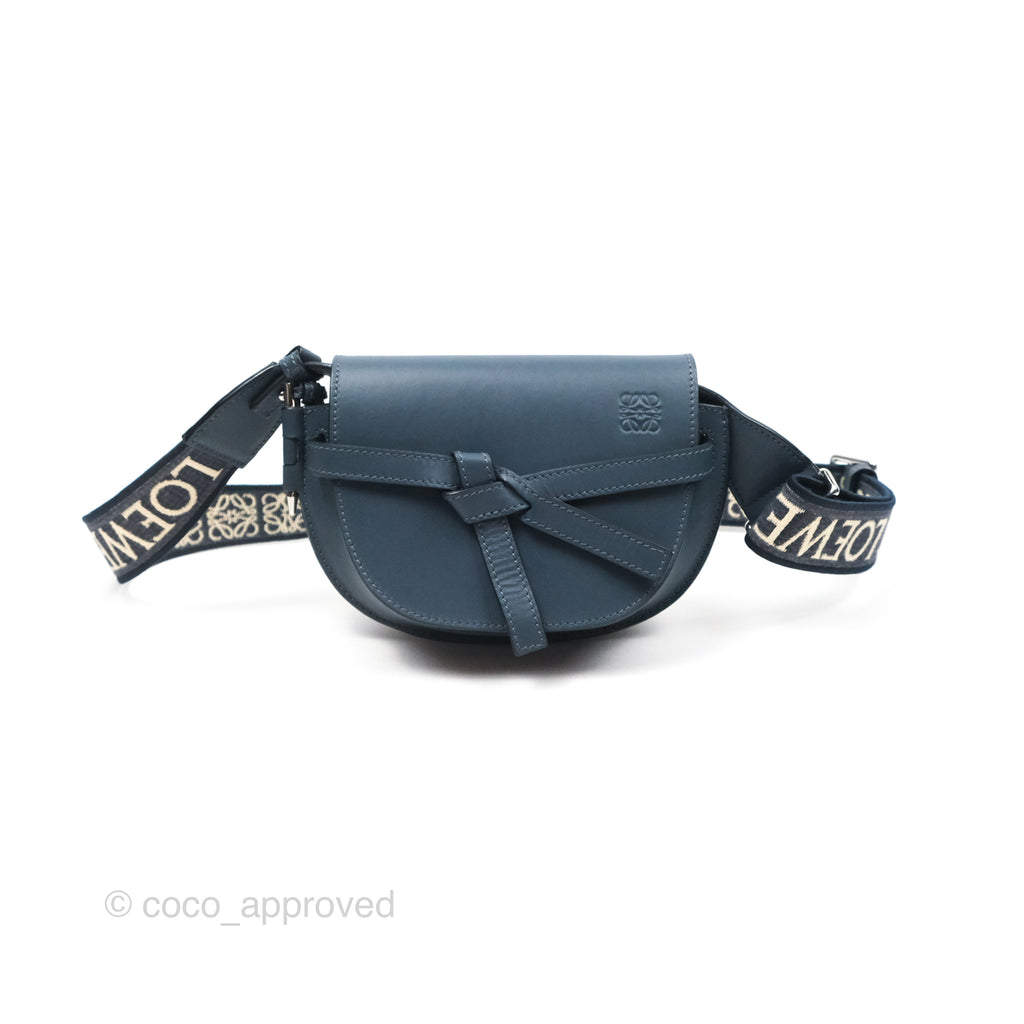 Loewe Mini Gate Dual bag Onyx Blue Soft Calfskin Jacquard Strap