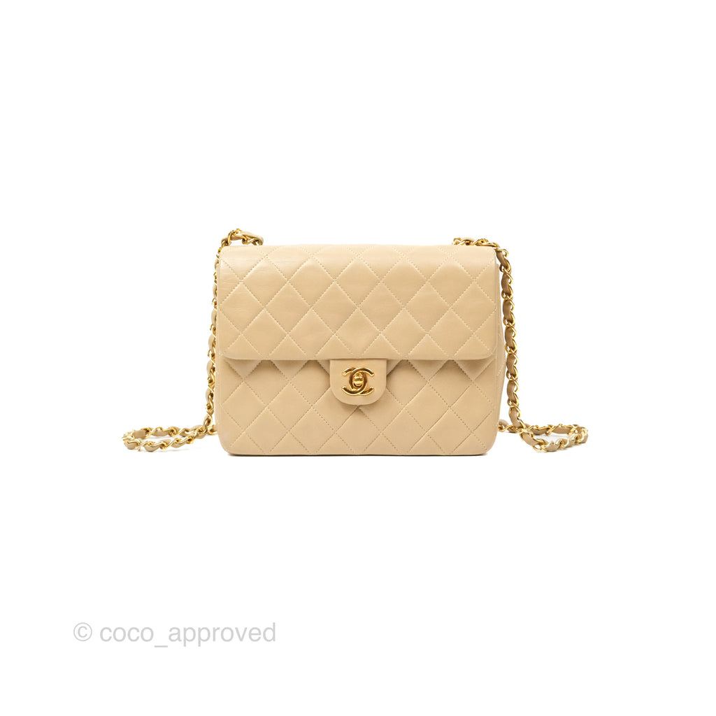 Chanel Vintage Square Flap Bag Beige Lambskin 24K Gold Hardware