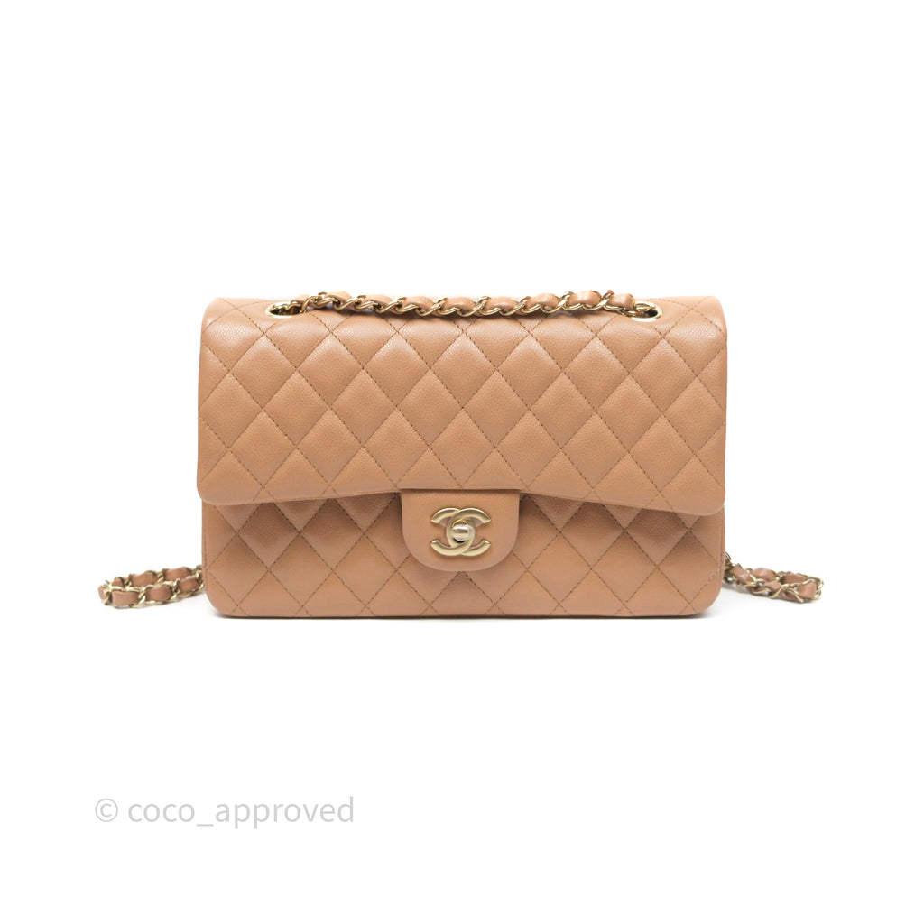 Chanel Classic M/L Medium Flap Dark Beige Caviar Gold Hardware