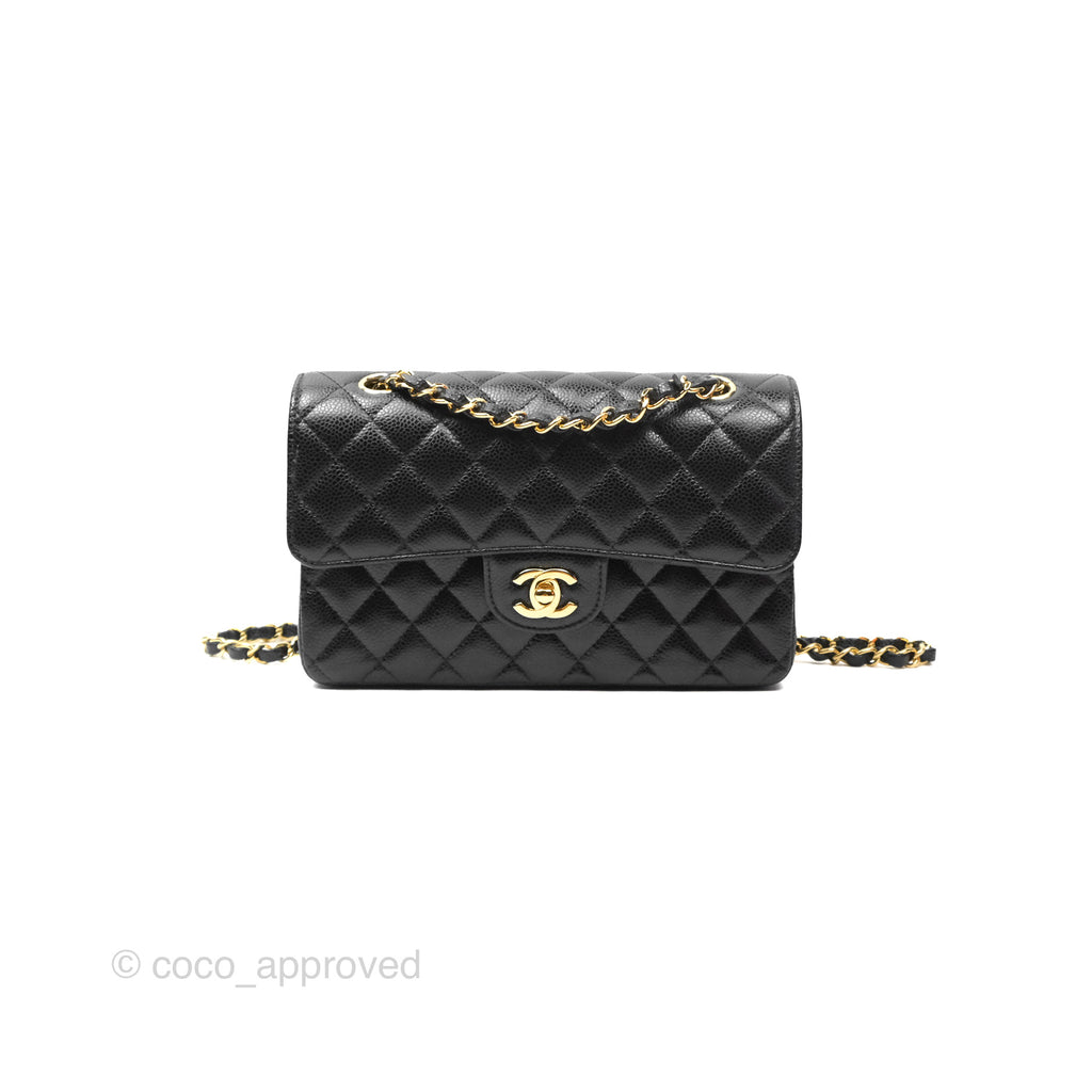 Chanel Small Classic Flap Quilted Black Caviar Gold Hardware