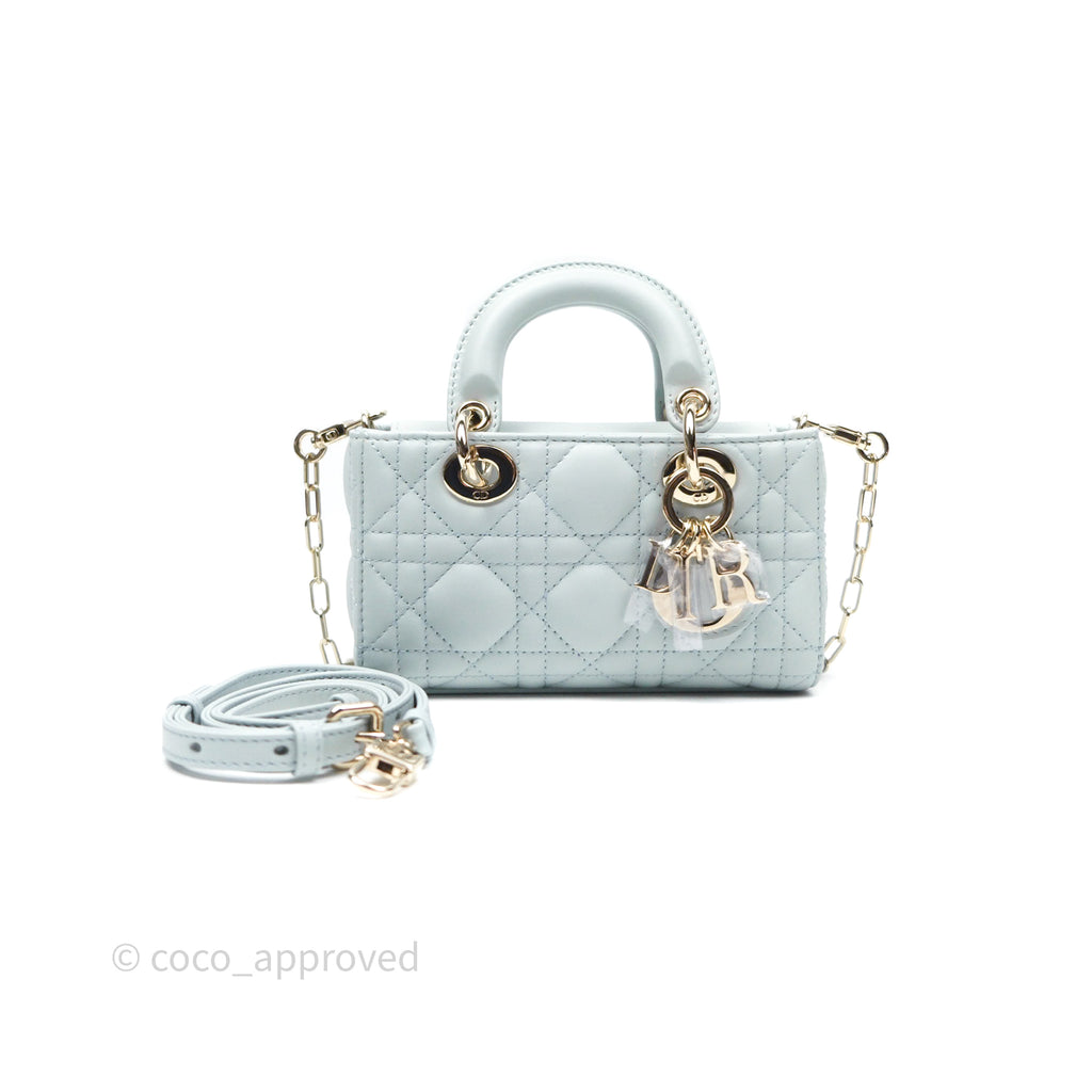 Christian Dior Micro Lady D-Joy Bag Baby Blue Lambskin Cannage Gold Hardware
