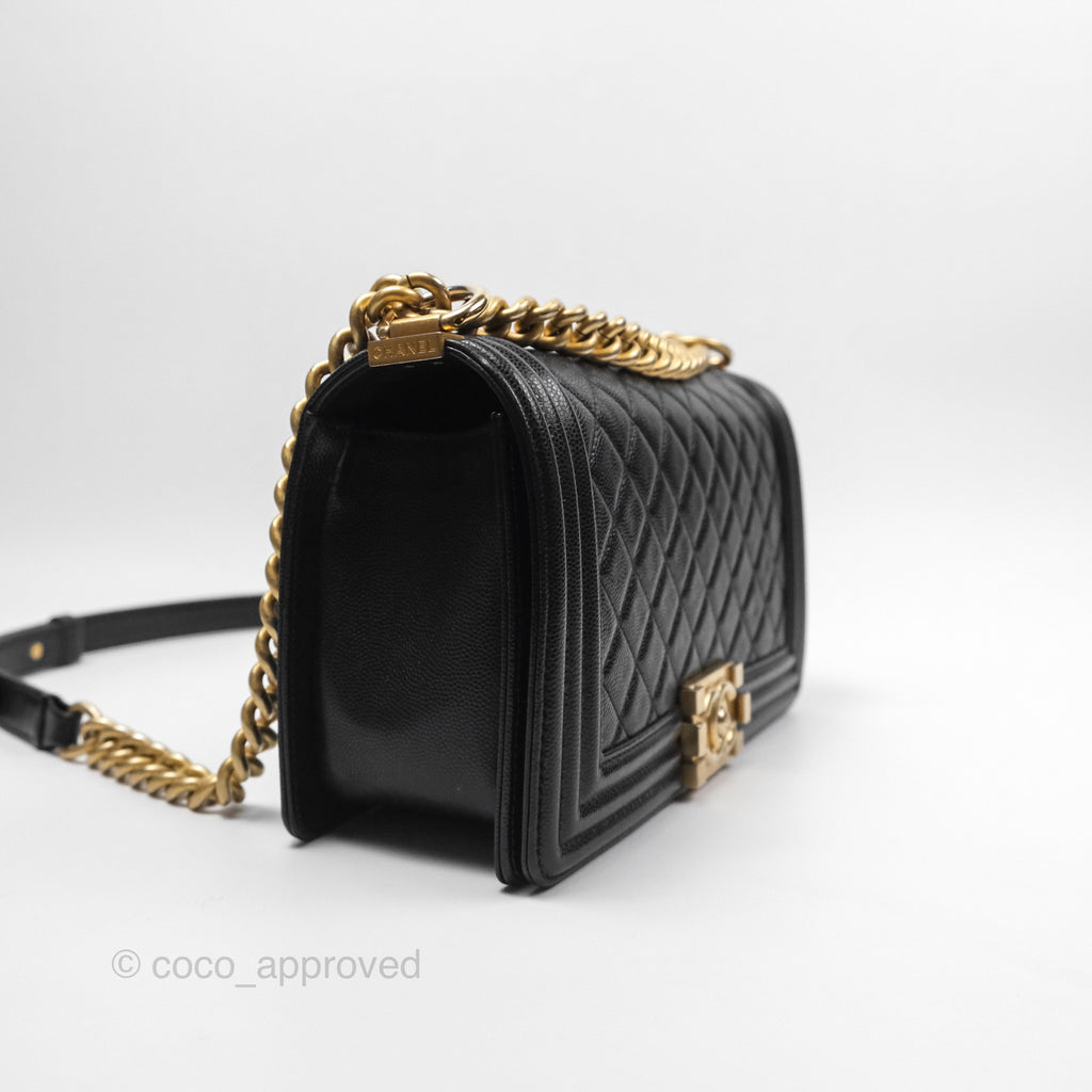 Chanel Medium Boy Quilted Black Caviar Aged Gold Hardware