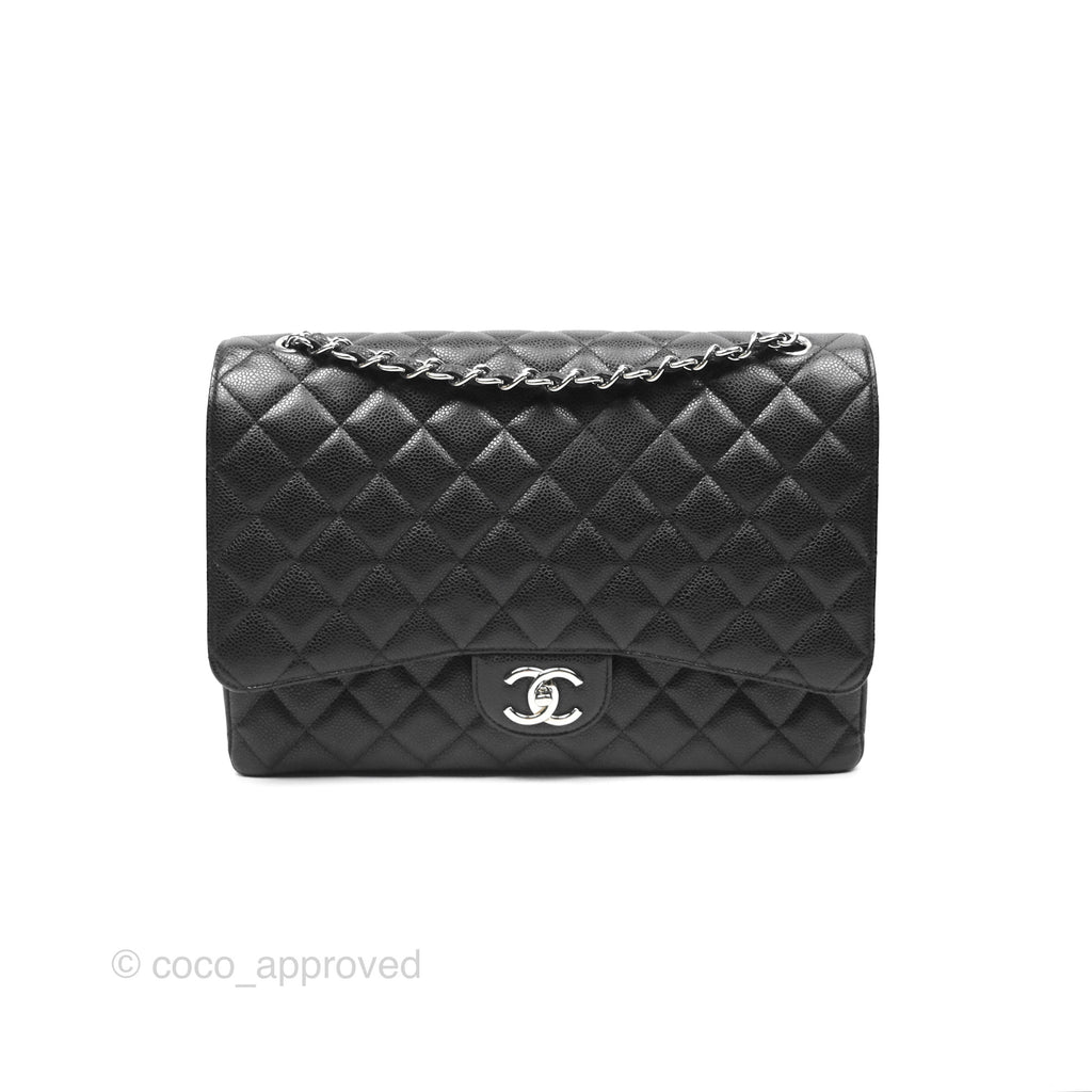 Chanel Quilted Maxi Double Flap Black Caviar Silver Hardware