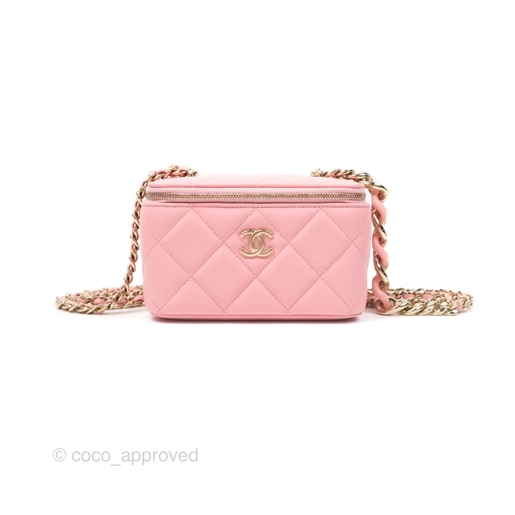 Chanel Resin Elegant Chain Vanity Case Pink Lambskin Gold Hardware