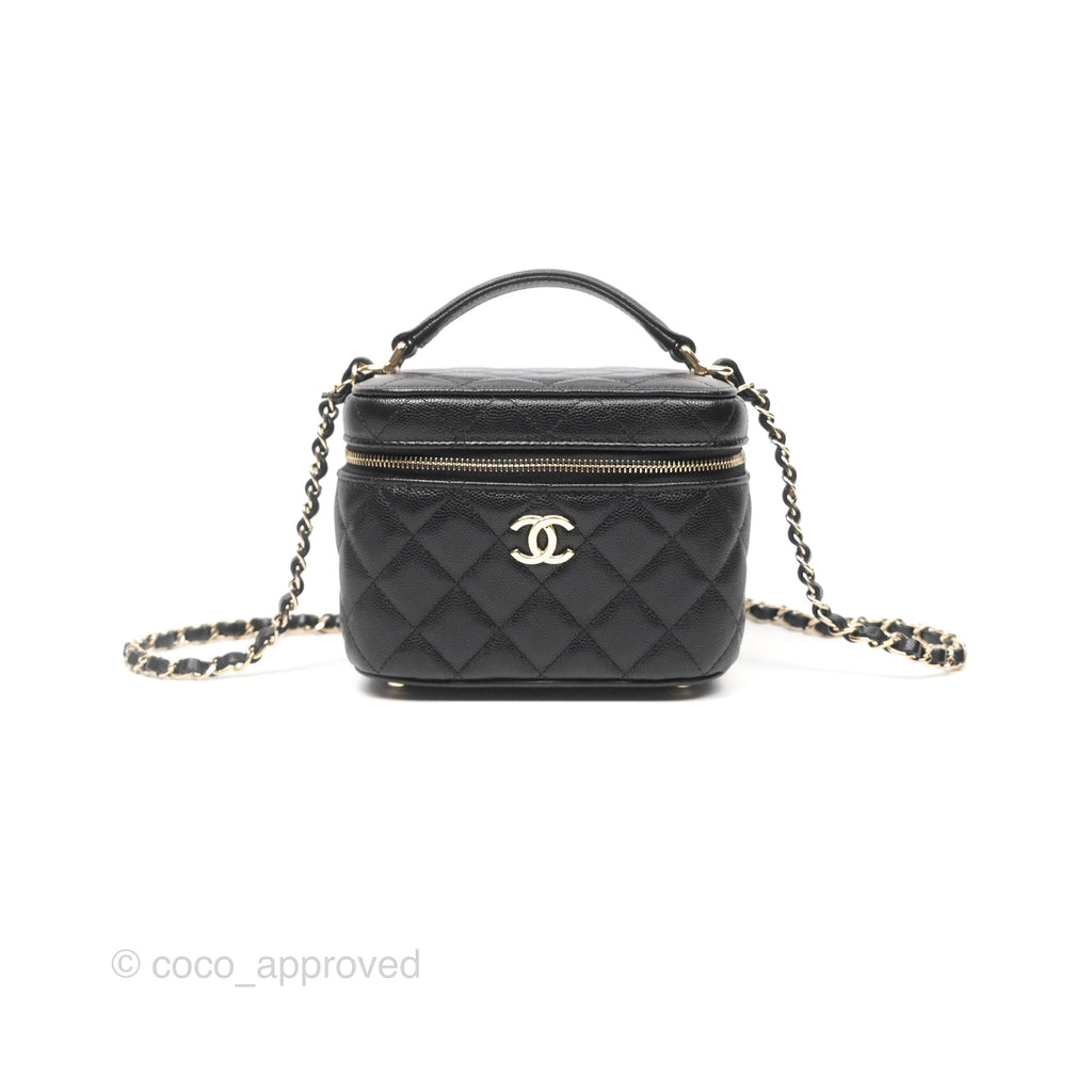 Chanel Quilted Top Handle Vanity Case Black Caviar Gold Hardware