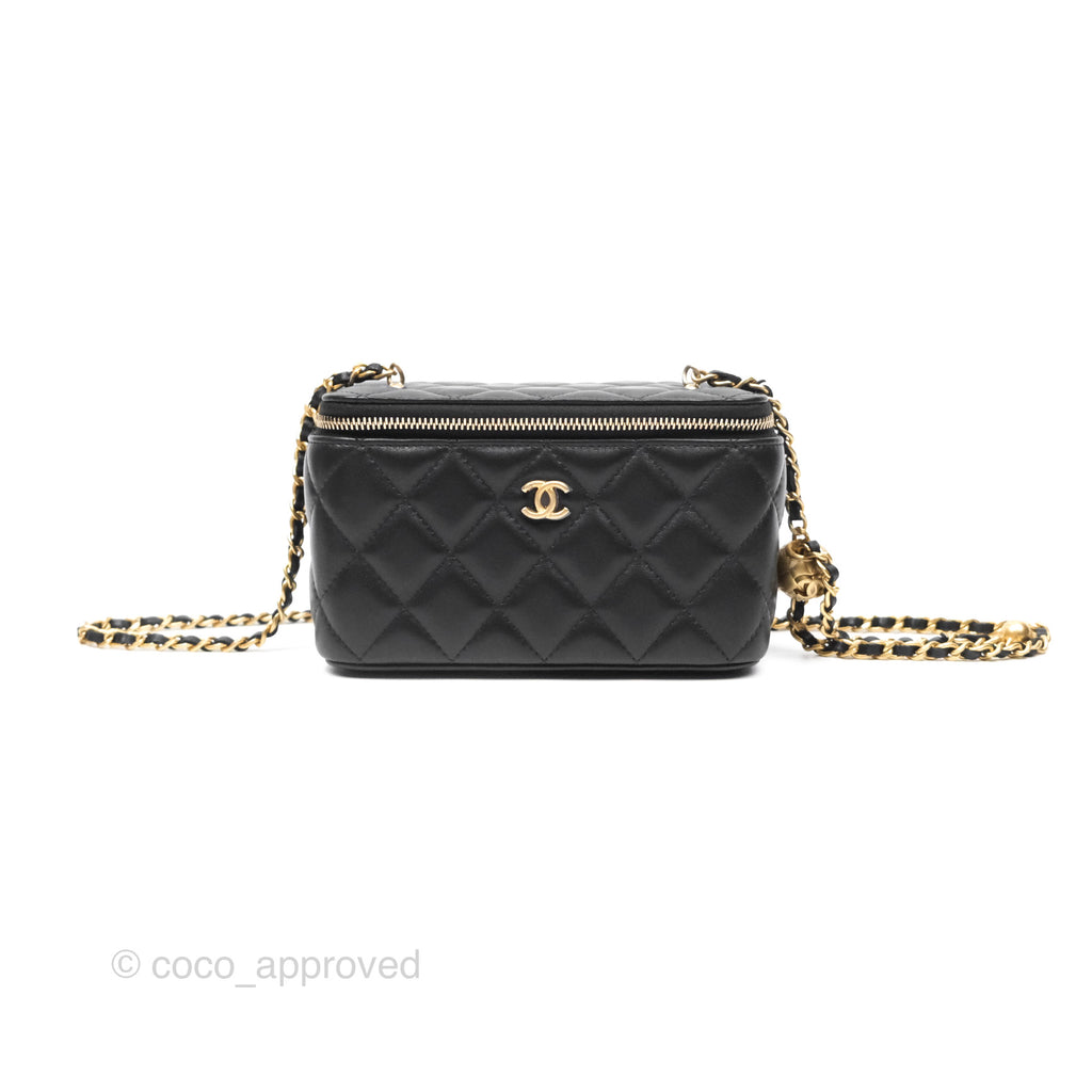 Chanel Pearl Crush Vanity With Chain Black Lambskin Aged Gold Hardware