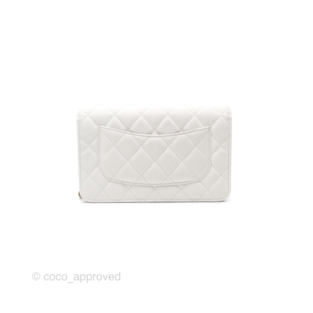 Chanel Quilted Classic Wallet on Chain WOC White Caviar Gold Hardware