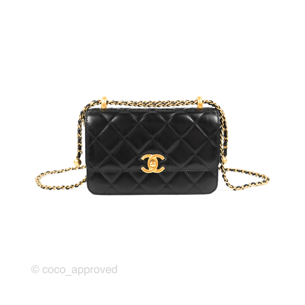 Chanel Quilted Mini Perfect Fit Adjustable Black Calfskin Aged Gold Hardware