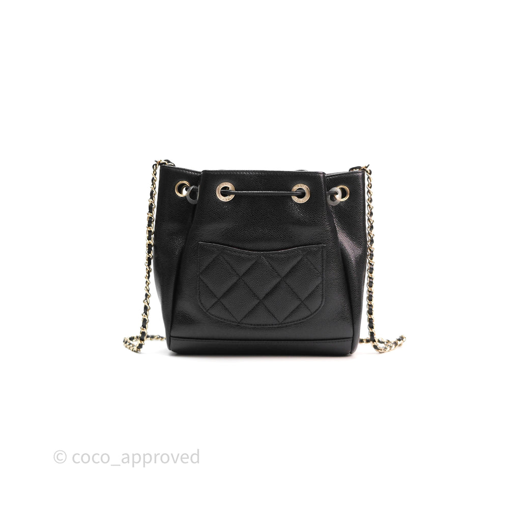 Chanel Business Affinity Drawstring Bucket Bag Black Caviar Gold Hardware