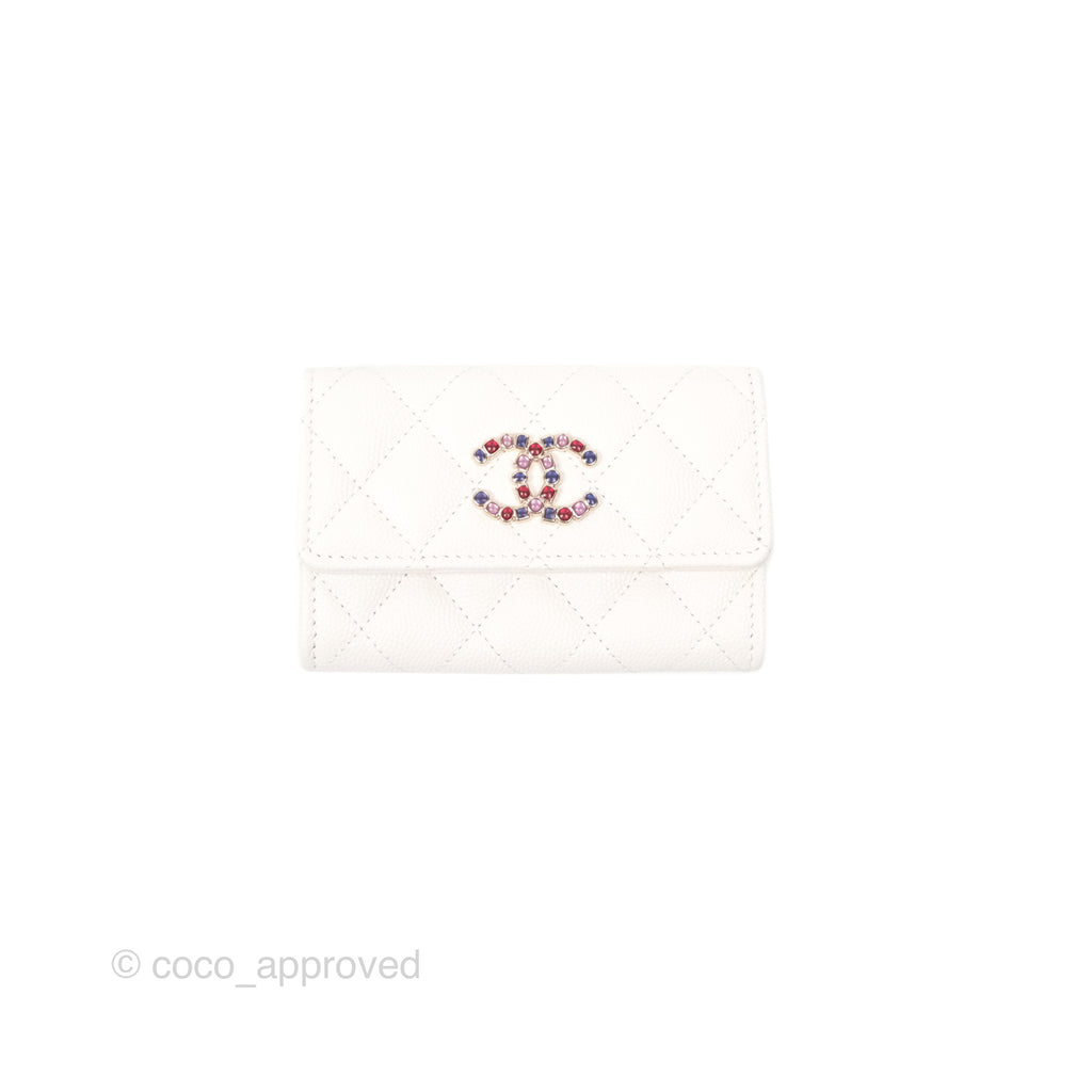 Chanel CC Resin Stone Flap Card Holder White Caviar