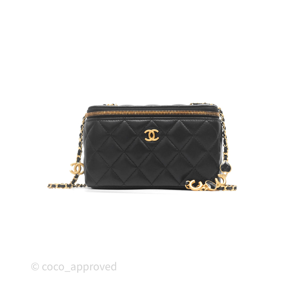 Chanel Vanity with COCO Heart Chain Black Lambskin Aged Gold Hardware