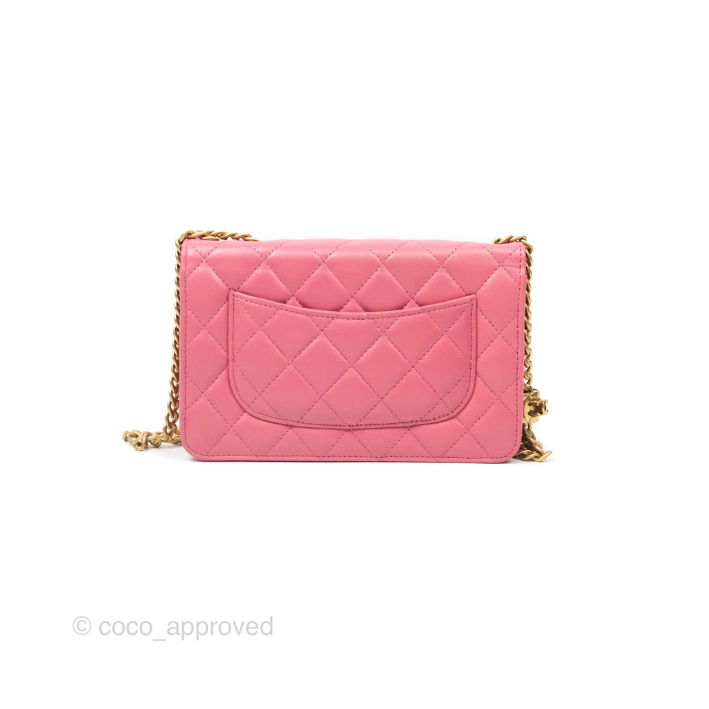 Chanel All Slide Wallet on Chain WOC Adjustable Chain Quilted Pink Lambskin