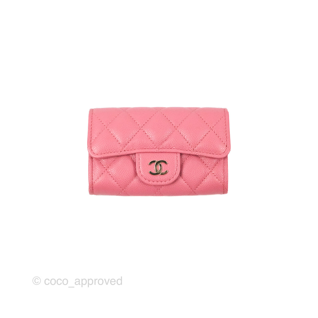 Chanel Quilted Flap Card Holder Pink Caviar Gold Hardware