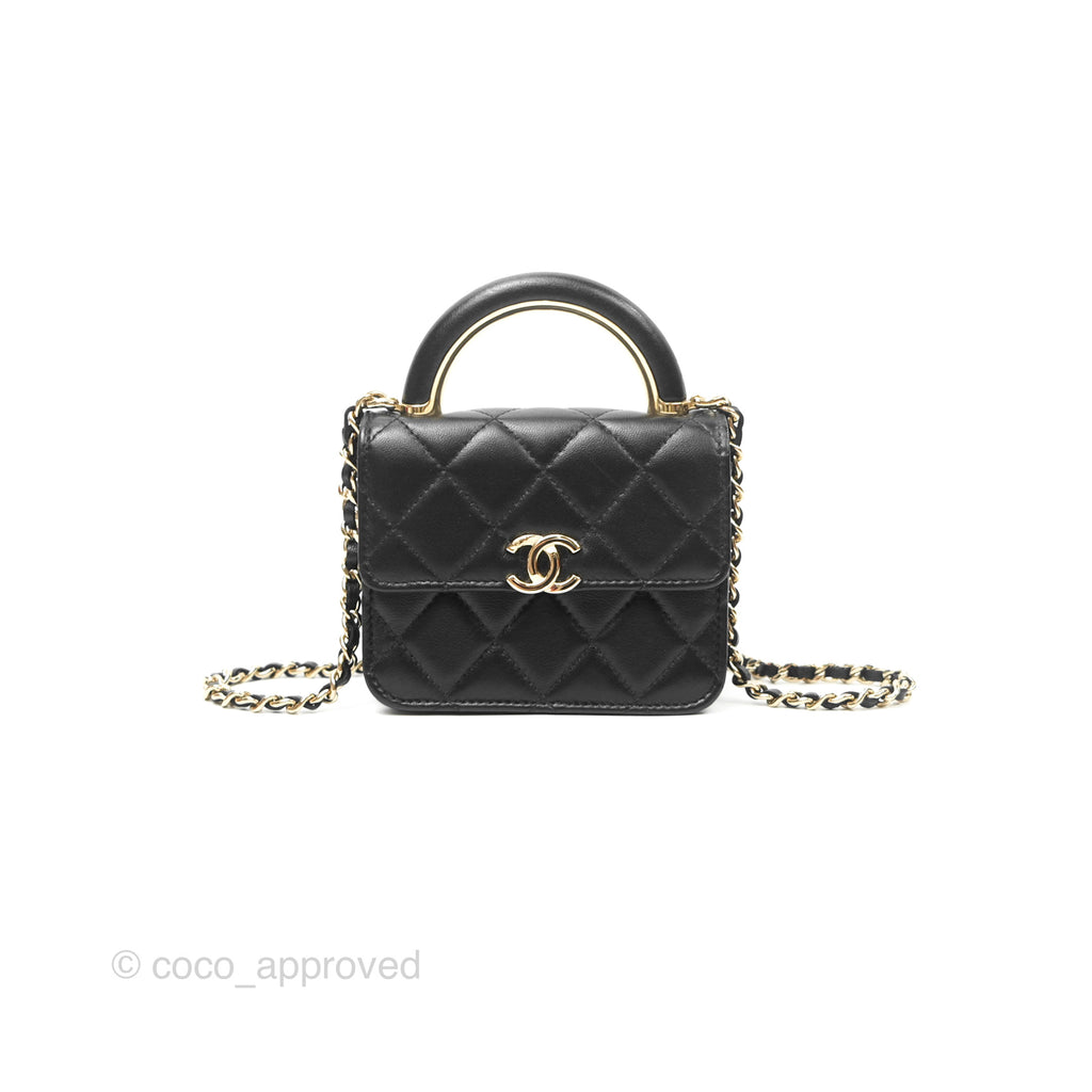 Chanel Top Handle Clutch with Chain Black Lambskin Gold Hardware 22A