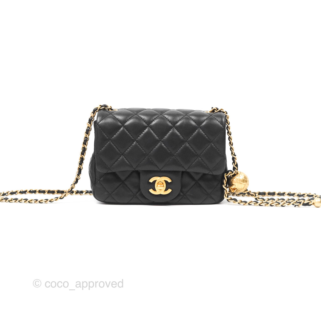 Chanel Pearl Crush Mini Square Quilted Black Lambskin Aged Gold Hardware