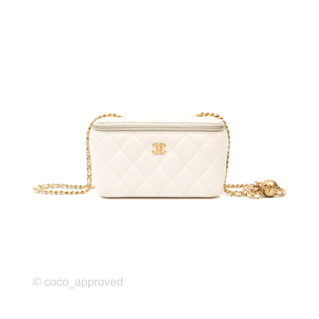 Chanel Pearl Crush Vanity With Chain White Lambskin Aged Gold Hardware