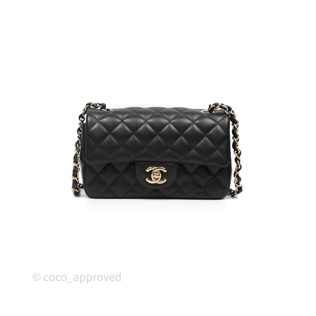 Chanel Mini Rectangular Flap Quilted Black Lambskin Gold Hardware