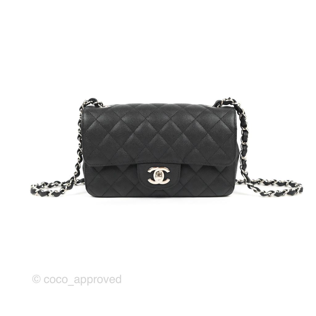 Chanel Quilted Mini Rectangular Flap Black Caviar Silver Hardware