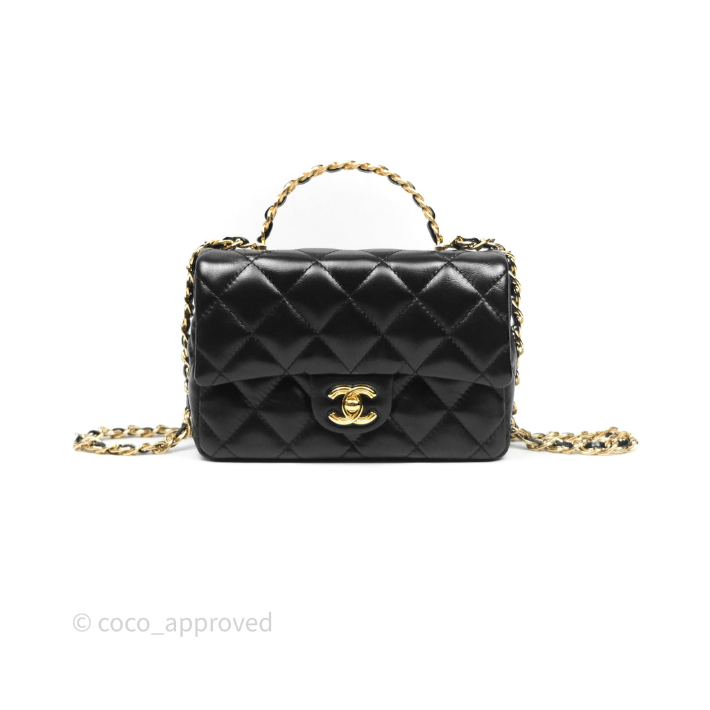 Chanel Top Handle Flap Bag Black Shiny Lambskin Gold Hardware 23S