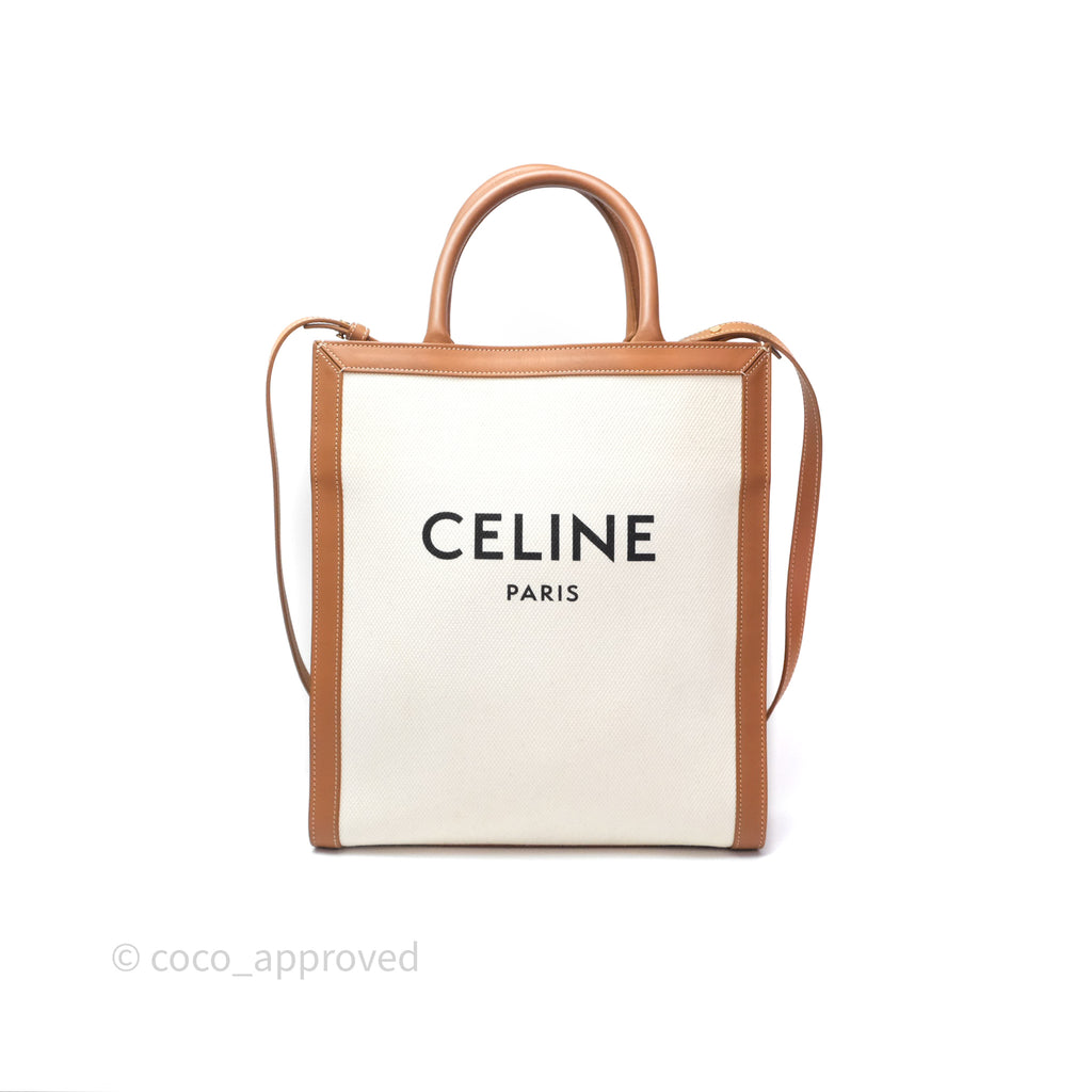 Celine Small Vertical Cabas Tote With Celine Print Natural/ Tan