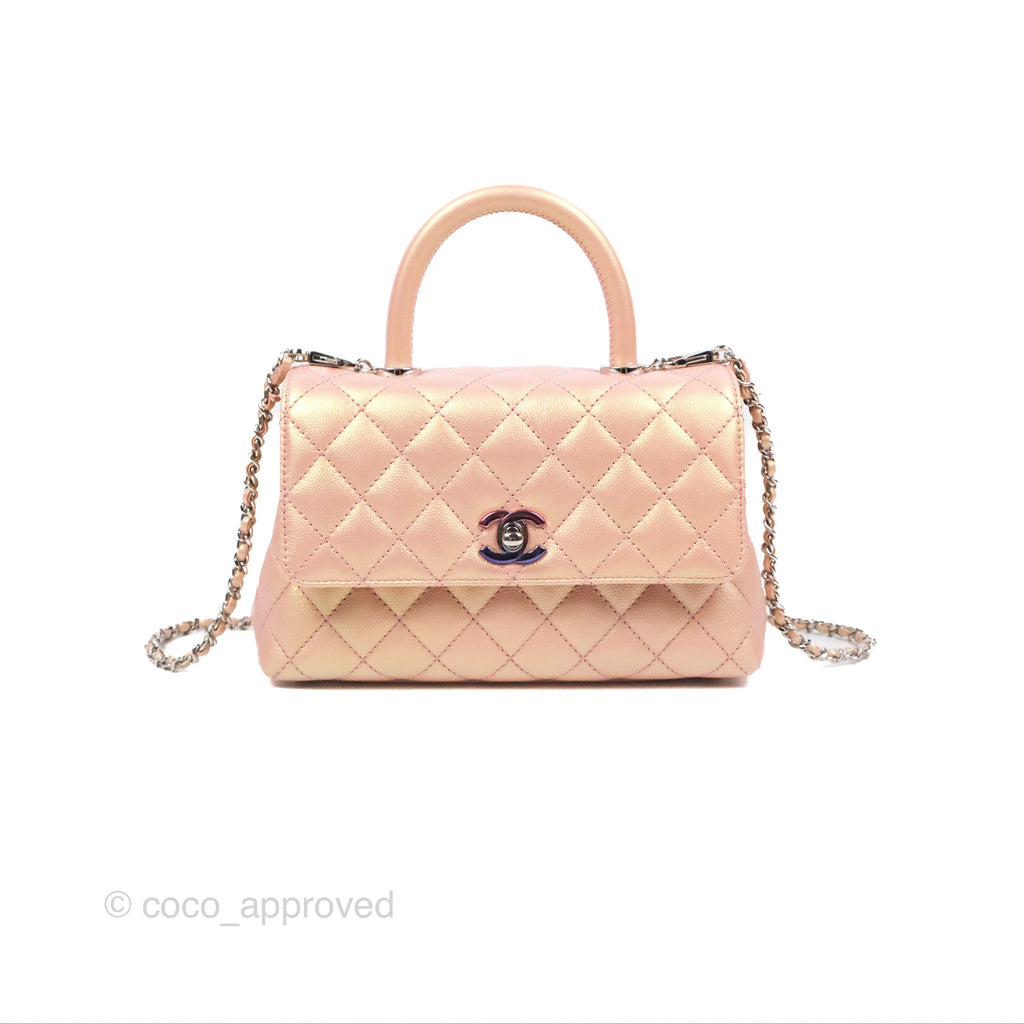 Handbags Chanel Mini Coco Handle Iridescent Light Pink Caviar Silver Chain
