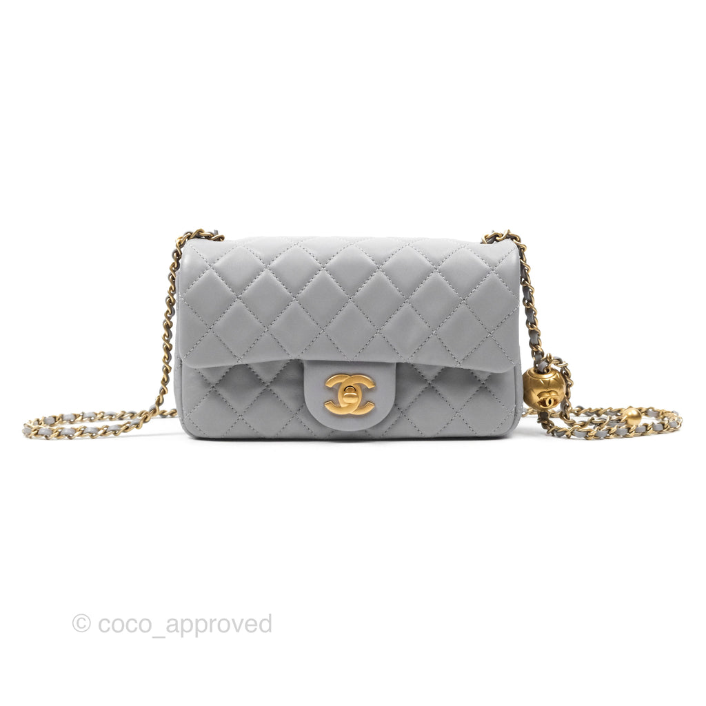 Chanel Mini Rectangular Pearl Crush Grey Lambskin Aged Gold Hardware