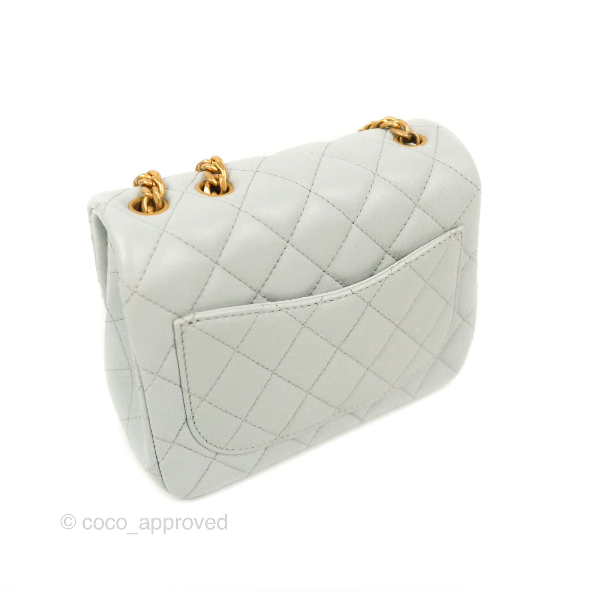 Chanel Quilted Mini Square Flap with Camellia Adjustable Chain Blue Cl –  Coco Approved Studio