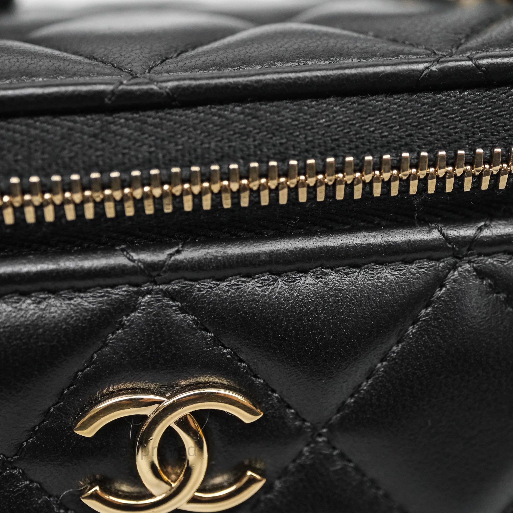 Chanel Vanity Rectangular Top Handle Black Lambskin Light Gold