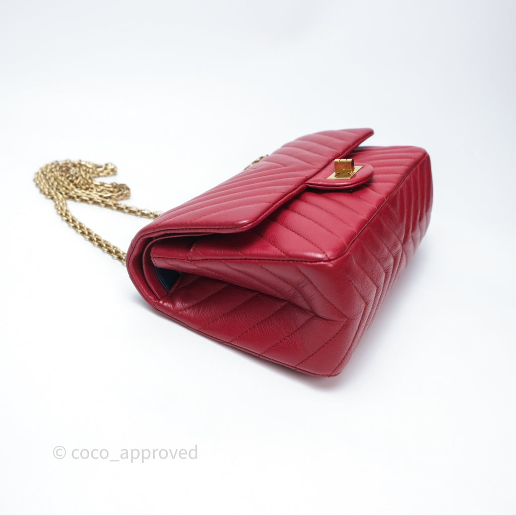 Chanel Reissue 225 Chevron Red Aged Calfskin Aged Gold Hardware