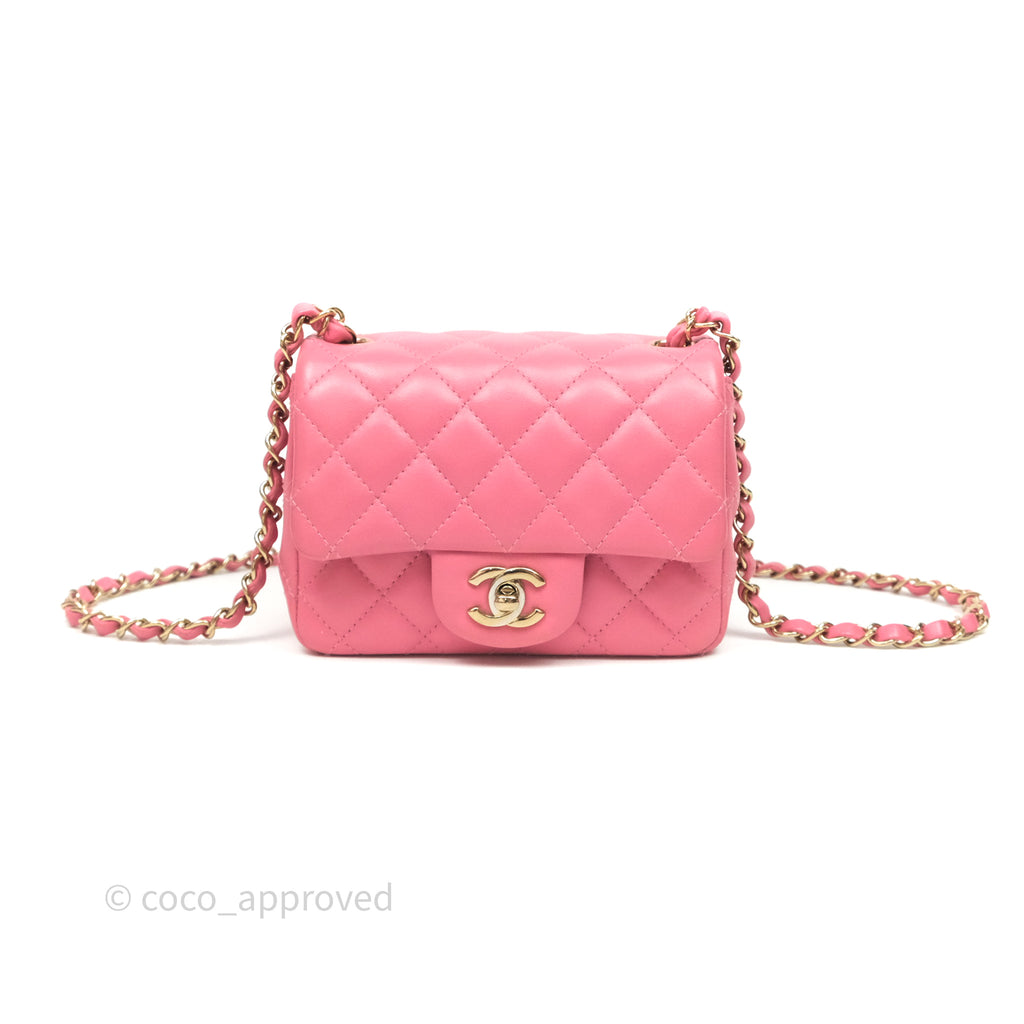 Chanel Mini Square Flap Quilted Pink Lambskin Gold Hardware