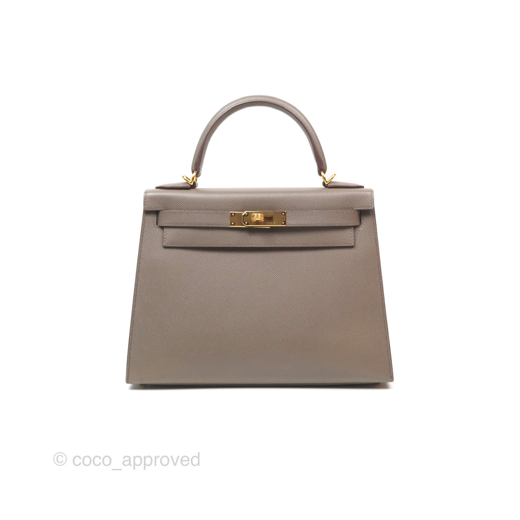 Hermès Kelly Sellier 28 Gris Etain 8F Epsom Gold Hardware