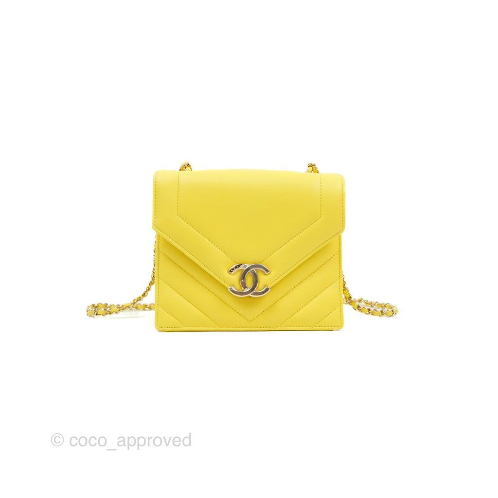 Chanel Chevron Square Envelope Flap Bag Yellow 19C