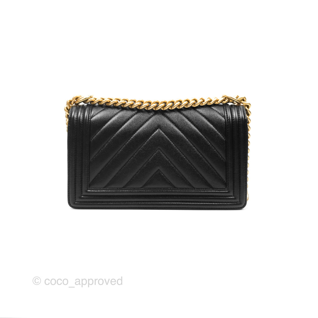 Chanel Medium Boy Chevron Black Caviar Aged Gold Hardware