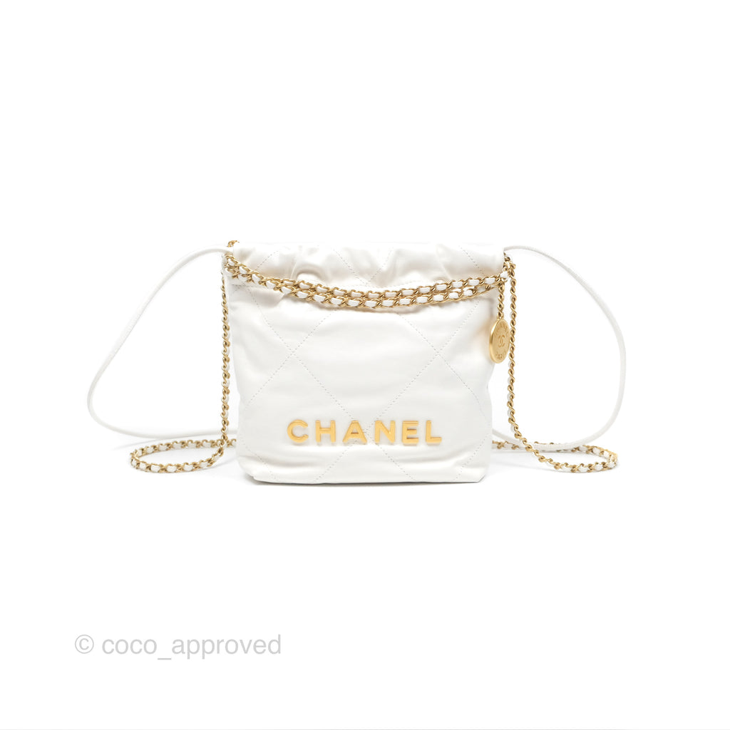 Chanel 22 Mini Bag White Shiny Crumpled Calfskin