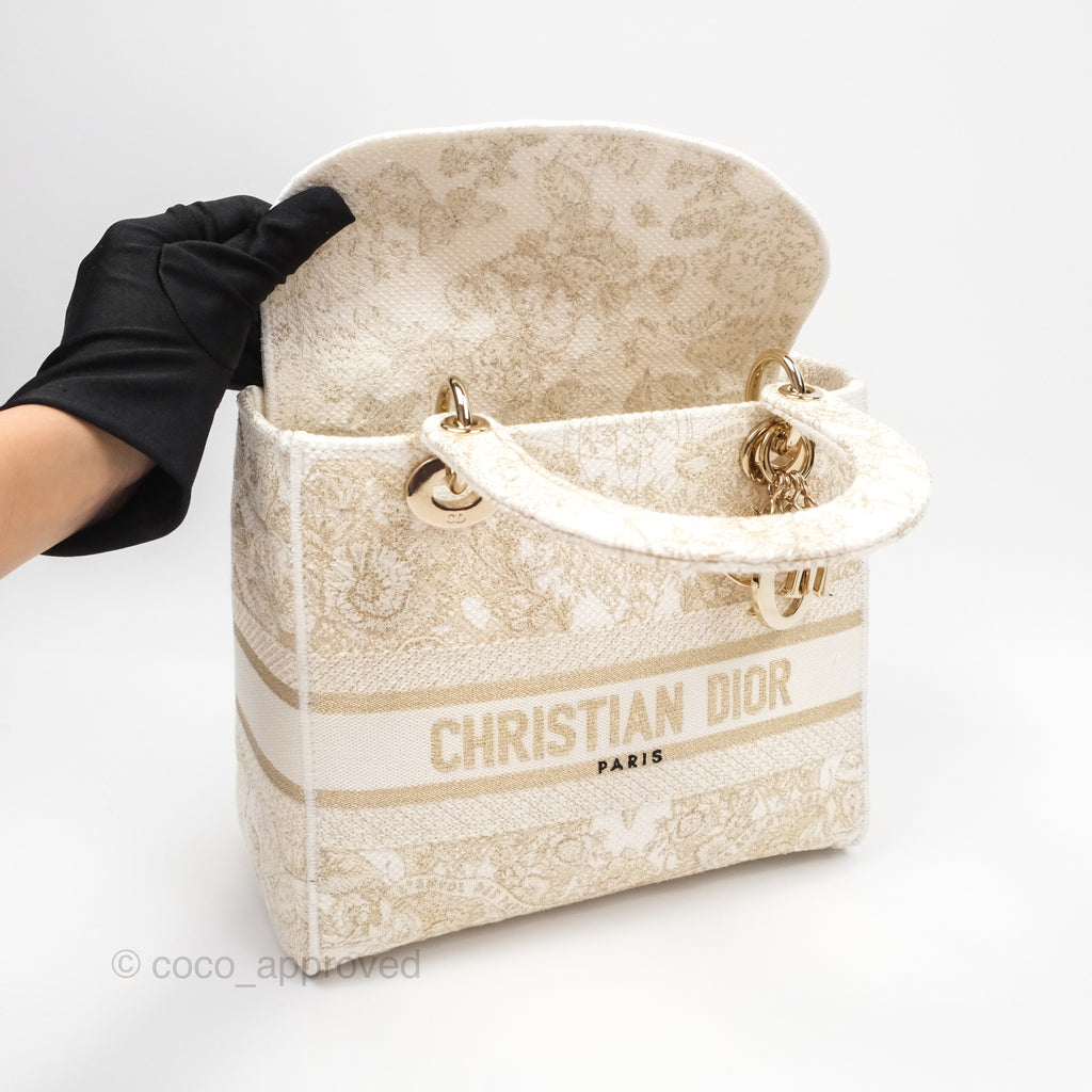 Christian Dior Medium Lady D-Lite Bag Dior Jardin d'Hiver Embroidery White