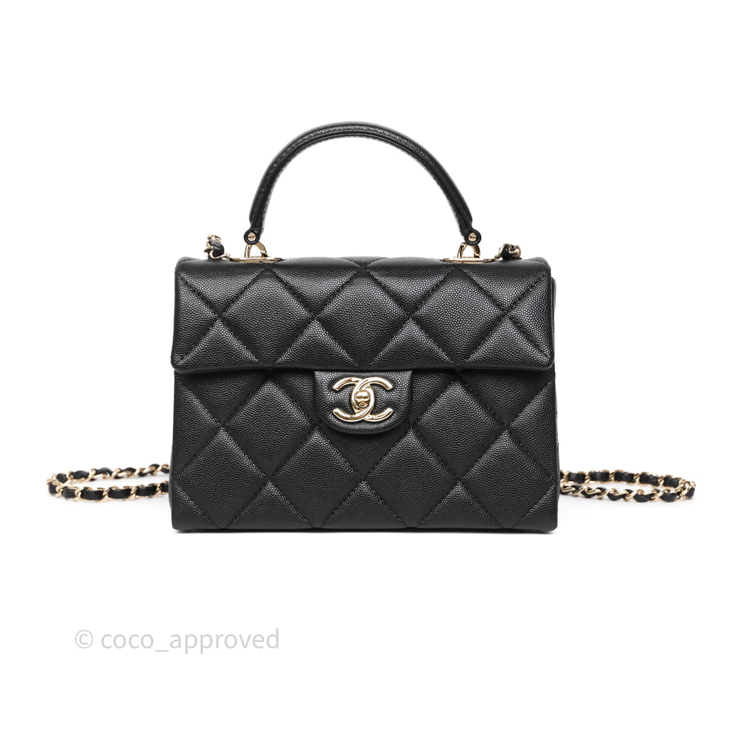 Chanel Quilted Small Top Handle Flap Bag Black Caviar Gold Hardware