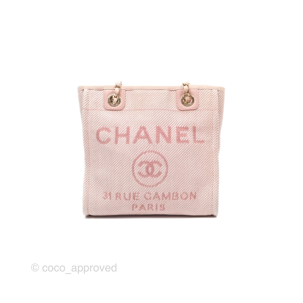 Chanel Small Vertical Deauville Canvas Pink Gold Hardware